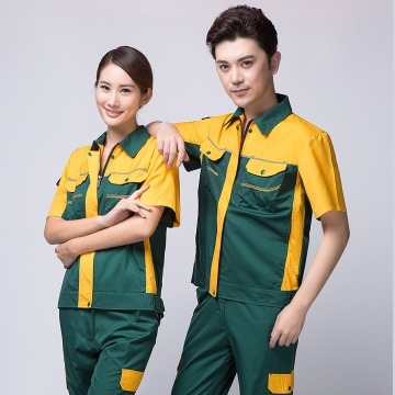  墨绿拼黄色夏季工作服AD08-3
