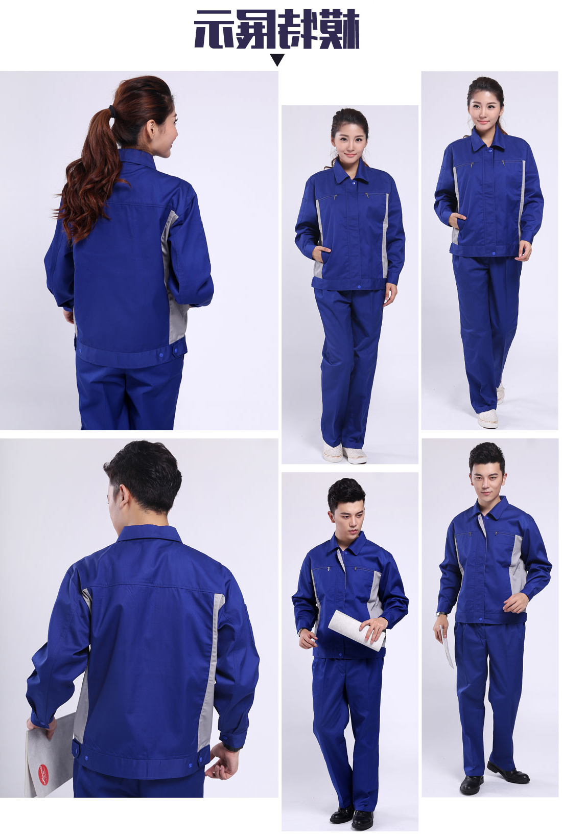 艳蓝配浅灰春秋工作服AC081(图6)